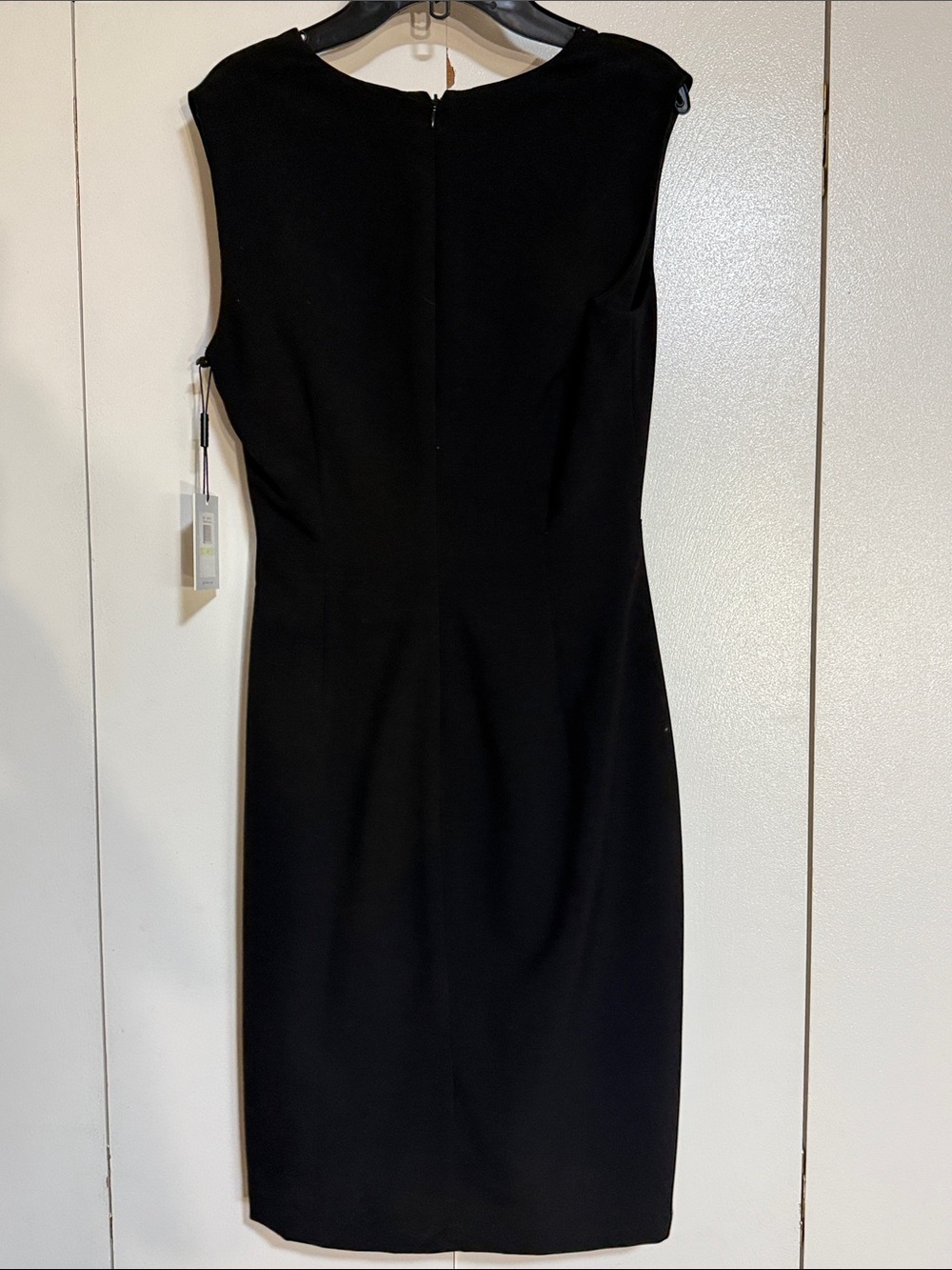 Calvin Klein Black Faux Wrap Sheath Dress Gold Buckle NWT Size 4 - Picture 5 of 11